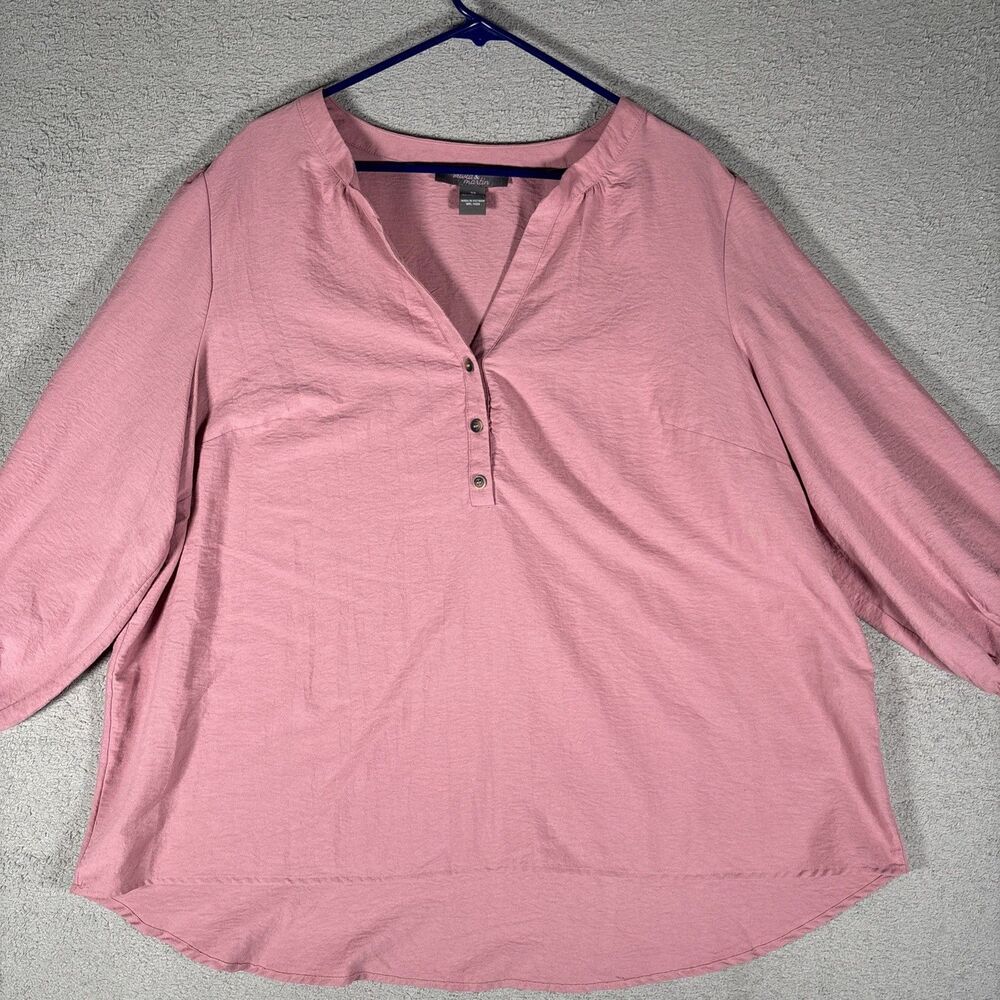 Olivia & Martin Peasant Blouse Womens Size 3x Pink Gauze Lightweight Puff Sleeve
